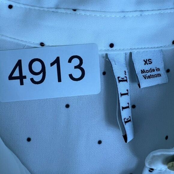 Elle Blouse Womens XS Button Up White Sheer Polka Dot Long Sleeve Office Career - Picture 12 of 12